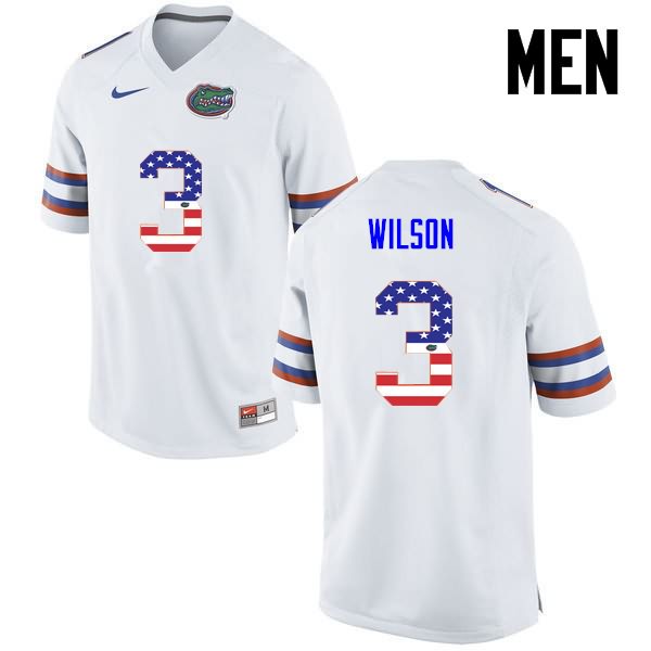 Men's NCAA Florida Gators Marco Wilson #3 Stitched Authentic USA Flag Fashion Nike White College Football Jersey DSM3865FG